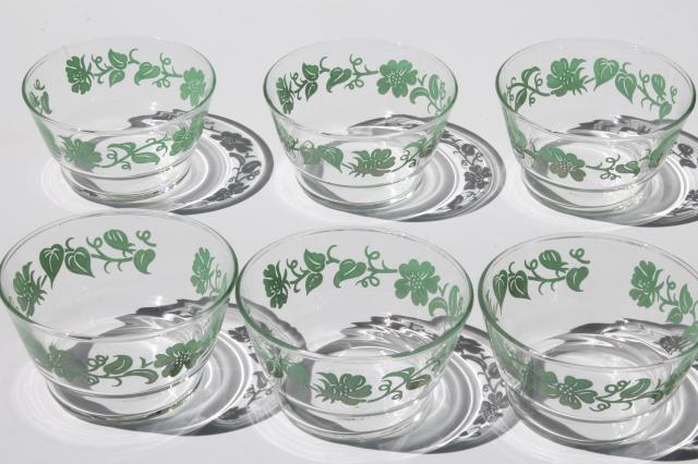 photo of swanky swigs vintage flowered kitchen glass dishes, Libbey glass bowls w/ green flower print #3