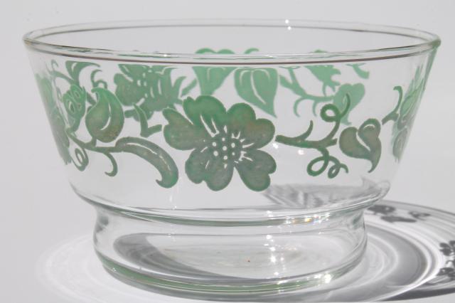 photo of swanky swigs vintage flowered kitchen glass dishes, Libbey glass bowls w/ green flower print #5