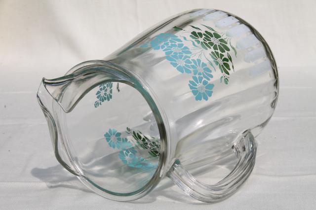 photo of swanky swigs vintage glass milk or lemonade pitcher w/ cottage flowers & picket fence #7