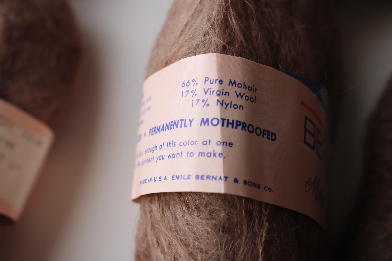 photo of sweater girl vintage fluffy mohair wool yarn, pale brown mink color Bernat six skeins  #4