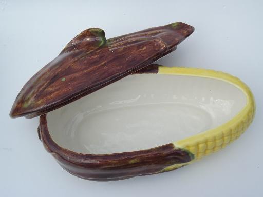 photo of sweet corn on the cob, retro handcrafted ceramic casserole vegetable dish #3