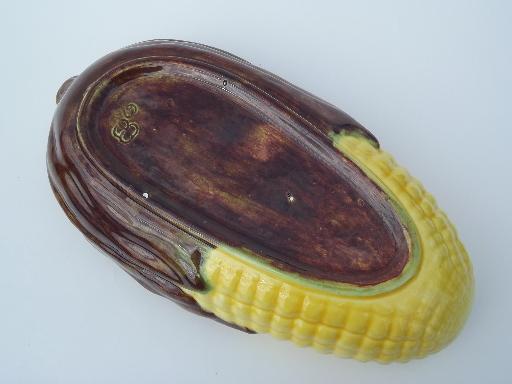 photo of sweet corn on the cob, retro handcrafted ceramic casserole vegetable dish #4