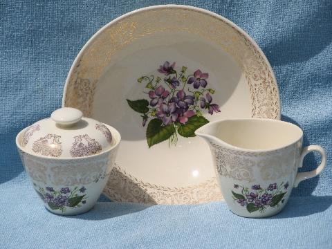 photo of sweet violets old china berry set, big bowl, cream pitcher & sugar #1