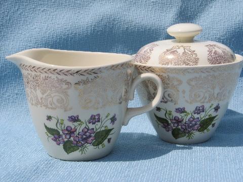 photo of sweet violets old china berry set, big bowl, cream pitcher & sugar #4