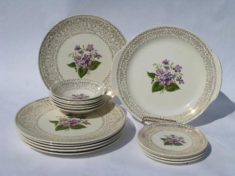 photo of sweet violets vintage floral china dishes, large lot bowls & plates #1