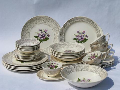 photo of sweet violets vintage floral china dishes, set for 6 w/ serving pieces #1