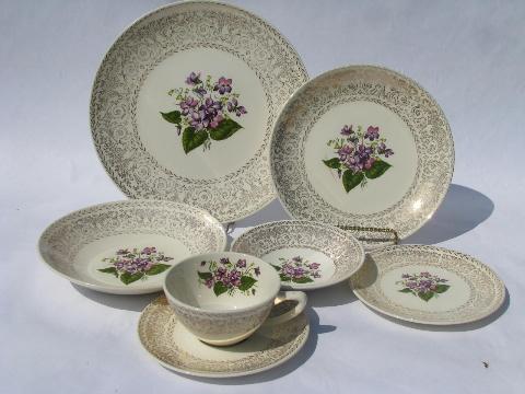 photo of sweet violets vintage floral china dishes, set for 6 w/ serving pieces #2