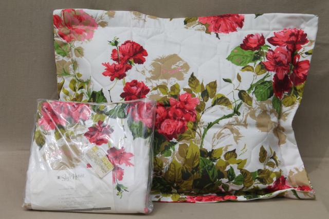 photo of sweetheart roses pillow shams set, mint vintage linen weave fabric pillowcases covers #1