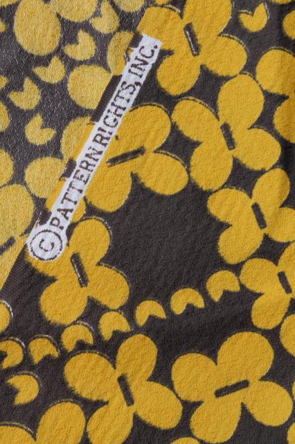 photo of swinging 60s 70s vintage brown & gold print poly crepe fabric, mod design #4