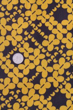 catalog photo of swinging 60s 70s vintage brown & gold print poly crepe fabric, mod design