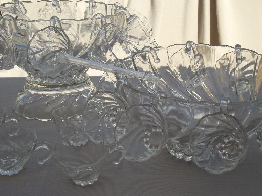 photo of swirled  glass punch bowls, bowl stand & hooked cups, vintage Hazel Atlas glass #1