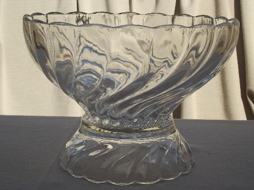 photo of swirled  glass punch bowls, bowl stand & hooked cups, vintage Hazel Atlas glass #3