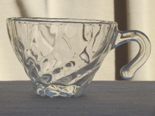 photo of swirled  glass punch bowls, bowl stand & hooked cups, vintage Hazel Atlas glass #5