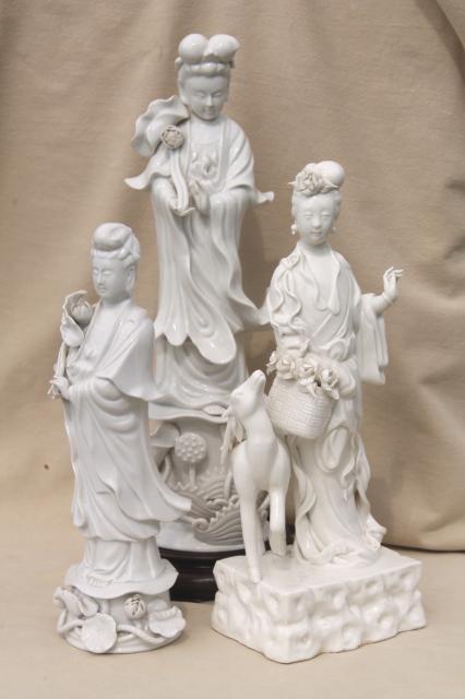 photo of tall blanc de chine white porcelain china lady figures, ornamental statues #1