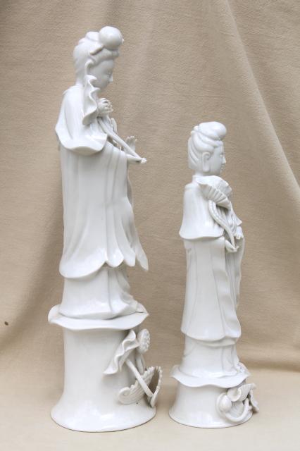 photo of tall blanc de chine white porcelain china lady figures, ornamental statues #2