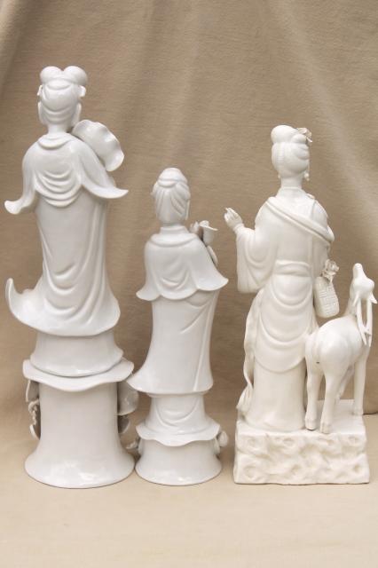 photo of tall blanc de chine white porcelain china lady figures, ornamental statues #5