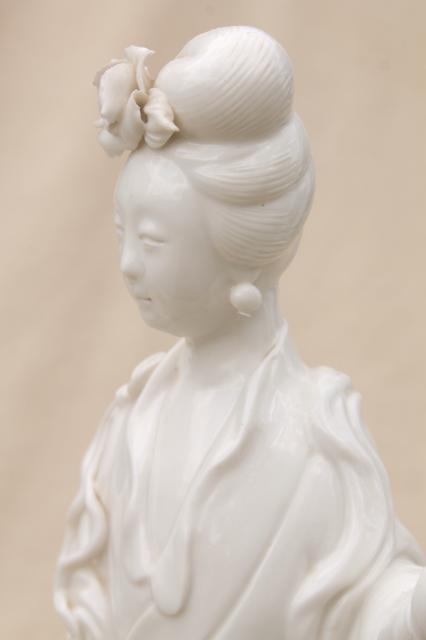 photo of tall blanc de chine white porcelain china lady figures, ornamental statues #8