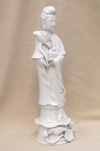 photo of tall blanc de chine white porcelain china lady figures, ornamental statues #9