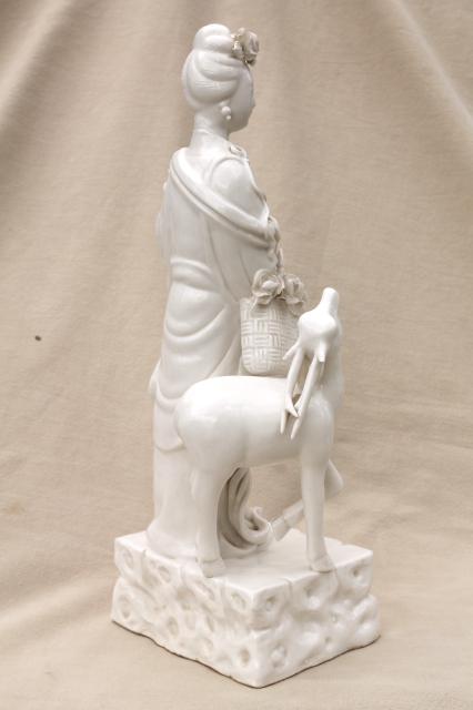 photo of tall blanc de chine white porcelain china lady figures, ornamental statues #10