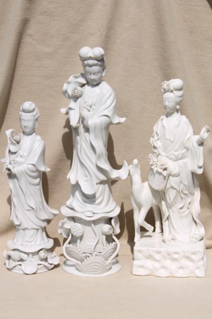 photo of tall blanc de chine white porcelain china lady figures, ornamental statues #12