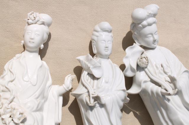 photo of tall blanc de chine white porcelain china lady figures, ornamental statues #15