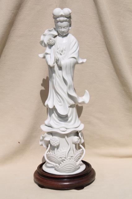 photo of tall blanc de chine white porcelain china lady figures, ornamental statues #16