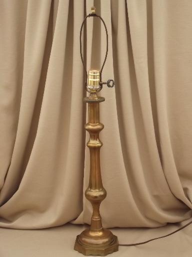 photo of tall brass candlestick lamp, heavy solid brass lamp, 50s 60s vintage #1