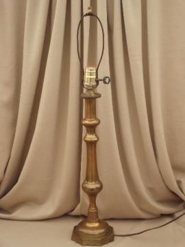 catalog photo of tall brass candlestick lamp, heavy solid brass lamp, 50s 60s vintage