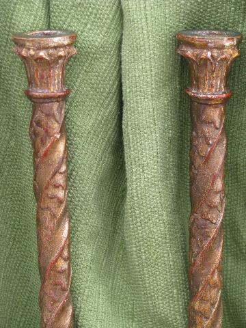 photo of tall carved wood candlesticks, Italian Florentine antique gilt finish #5