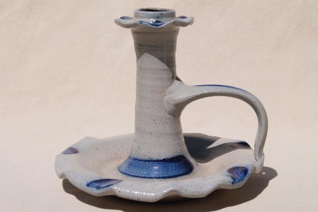 photo of tall chamber candlestick / candle holder, salt glazed Rowe Pottery Cambridge Wisconsin #1