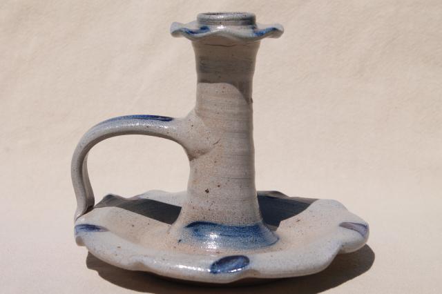 photo of tall chamber candlestick / candle holder, salt glazed Rowe Pottery Cambridge Wisconsin #3