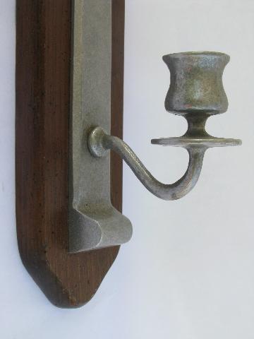 photo of tall colonial pewter sconces for candles, wall mount candlesticks, vintage Armetale #3