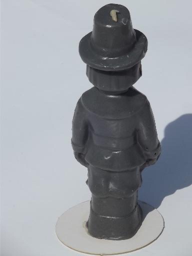 photo of tall figural holiday candle, vintage Gurley Thanksgiving pilgrim boy #3