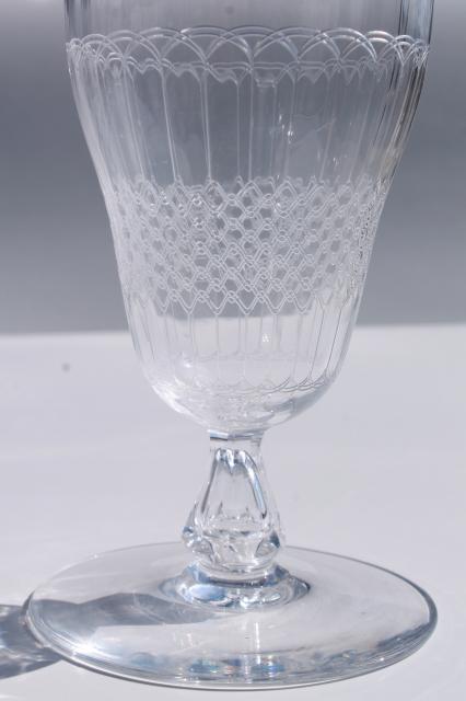 photo of tall iced tea glasses, 8 footed tumblers in vintage panel optic needled etched glass #4