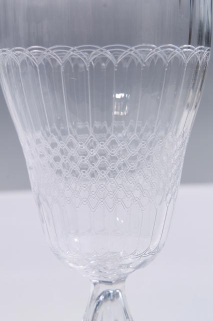 photo of tall iced tea glasses, 8 footed tumblers in vintage panel optic needled etched glass #7