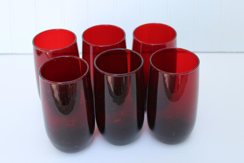 photo of tall iced teas set of 6 drinking glasses, vintage royal ruby red roly poly tumblers #1