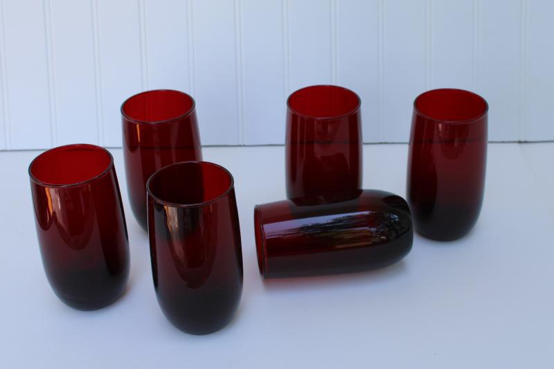 photo of tall iced teas set of 6 drinking glasses, vintage royal ruby red roly poly tumblers #2