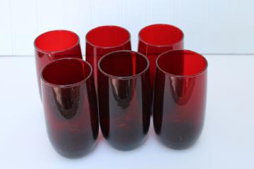 tall iced teas set of 6 drinking glasses, vintage royal ruby red roly poly tumblers