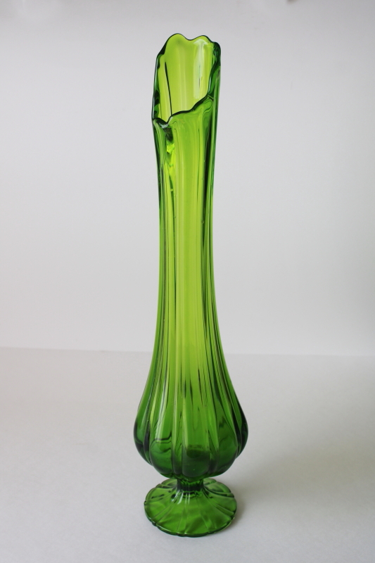 photo of tall mod lime green glass swung vase, 60s or 70s vintage Smith glass MCM retro  #1