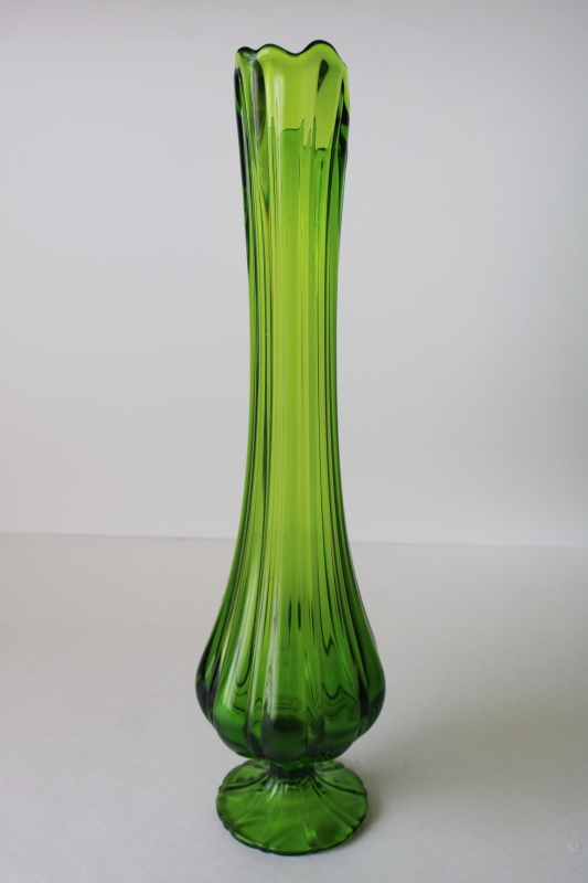 photo of tall mod lime green glass swung vase, 60s or 70s vintage Smith glass MCM retro  #5