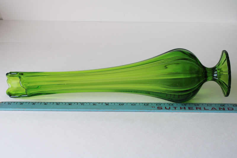 photo of tall mod lime green glass swung vase, 60s or 70s vintage Smith glass MCM retro  #6