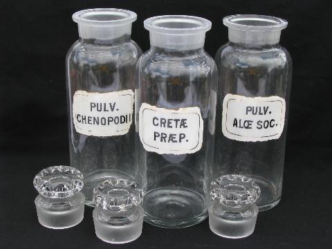 photo of tall old apothecary bottles, antique pharmacy lot w/ original vintage medicine labels #2