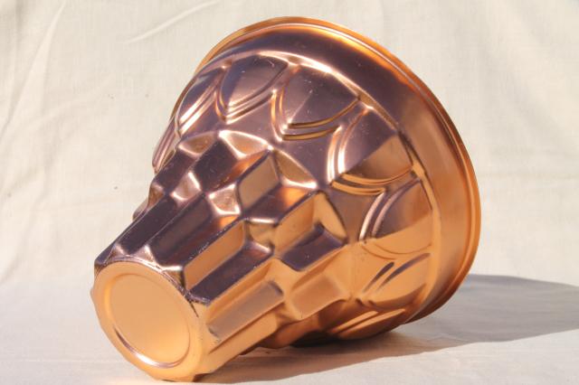 photo of tall turks head pudding mold, vintage pink copper aluminum jello mold #2