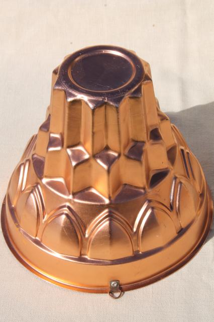 photo of tall turks head pudding mold, vintage pink copper aluminum jello mold #4