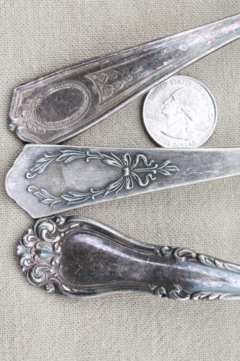 photo of tarnished antique & vintage silverware, lot of mismatched silver plate serving pieces #5