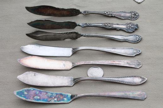 photo of tarnished antique & vintage silverware, lot of mismatched silver plate serving pieces #6