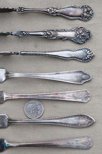 photo of tarnished antique & vintage silverware, lot of mismatched silver plate serving pieces #7