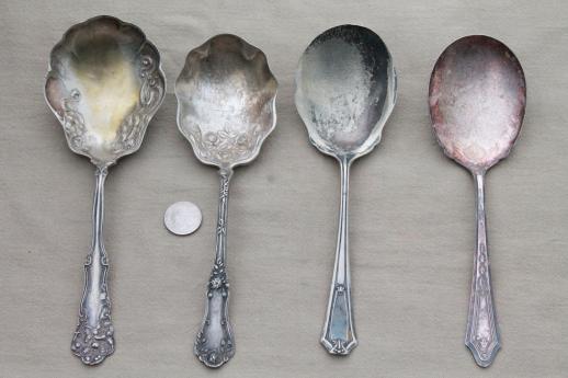 photo of tarnished antique & vintage silverware, lot of mismatched silver plate serving pieces #10