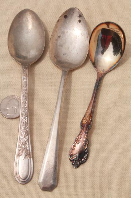 photo of tarnished antique & vintage silverware, lot of mixed silver plate flatware #3