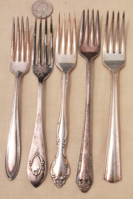 photo of tarnished antique & vintage silverware, lot of mixed silver plate flatware #6